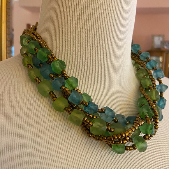 Multi-strand Statement Necklace~Gorgeous Blue/Green Beads & Smaller Accent Beads - Picture 7 of 11